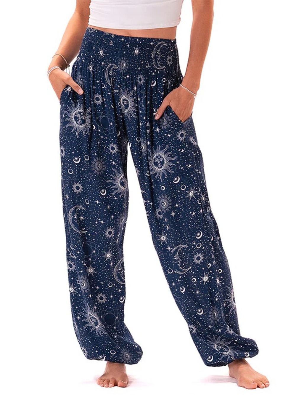 High-Rise Navy Celestial Print Cropped Lounge Pants